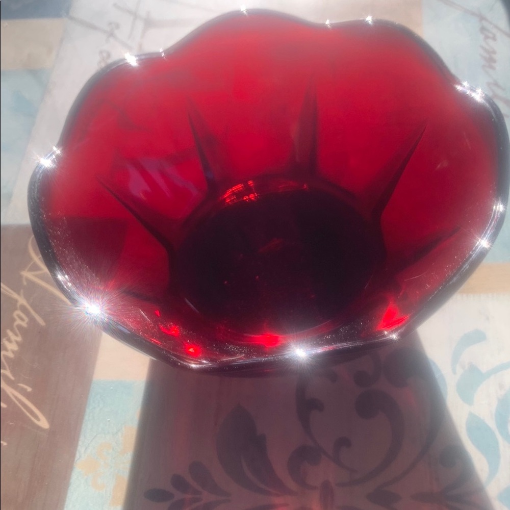 Vintage Elegant ruby  Red Glass Bowl. Mid century piece. Has a jewel like color!